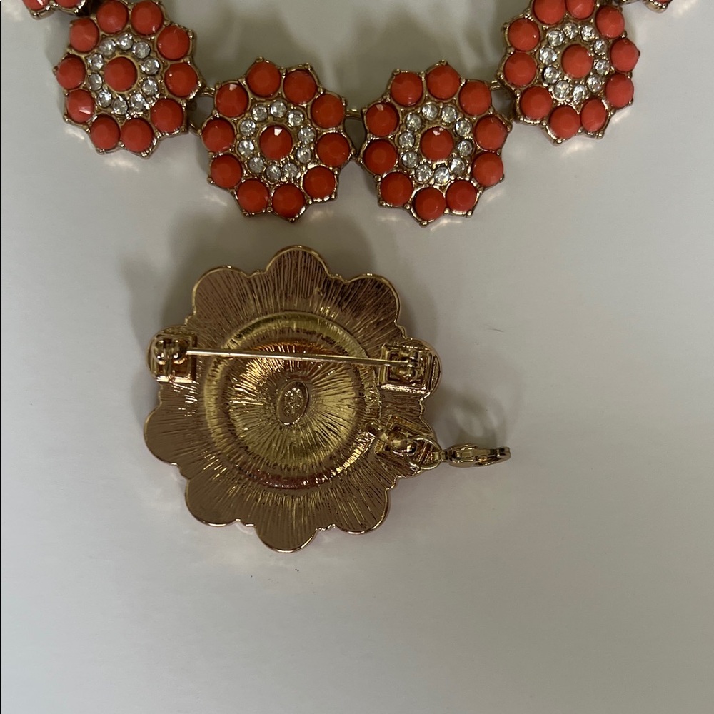 Coral Floral Statement Necklace with Detachable Brooch - Picture 2 of 3